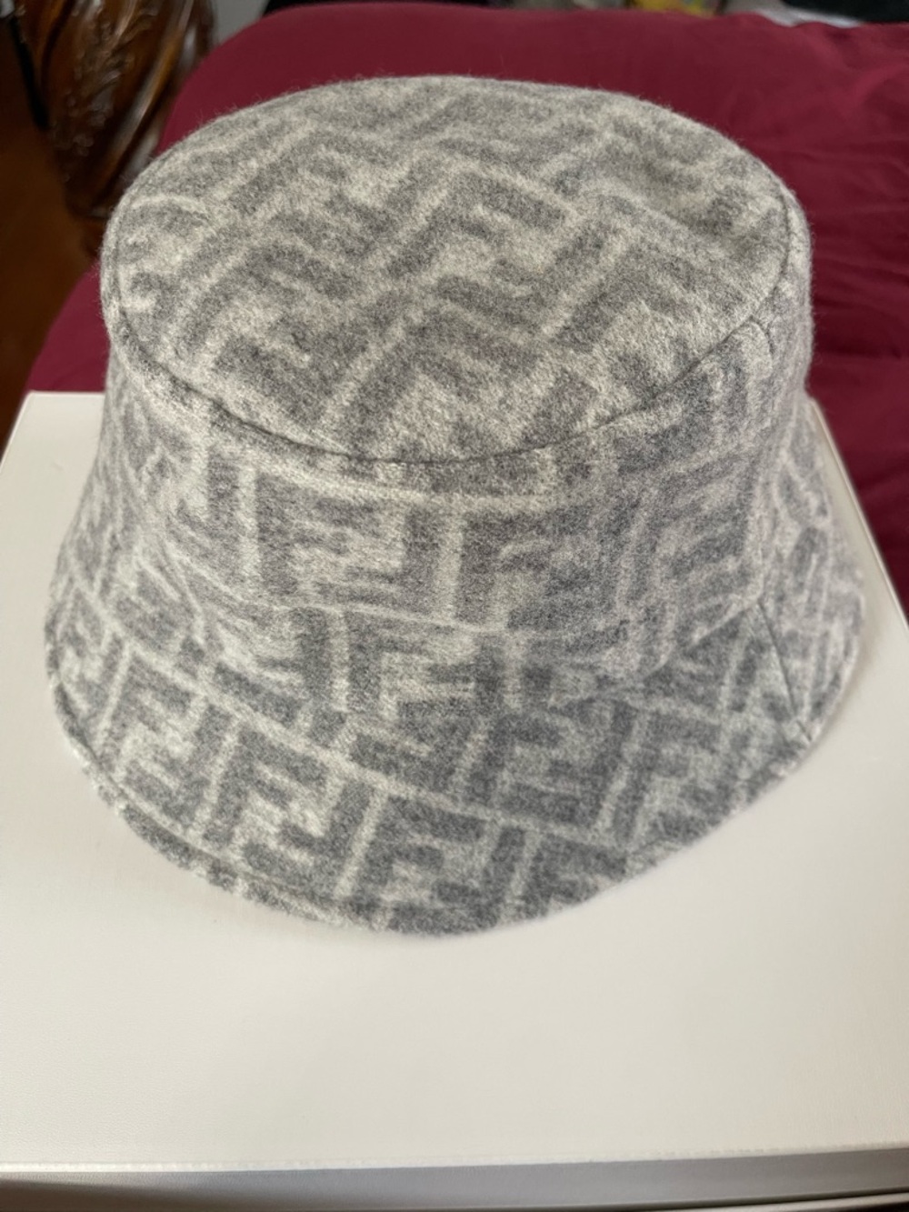 AUTHENTIC FENDI Gray Patterned Bucket Hat